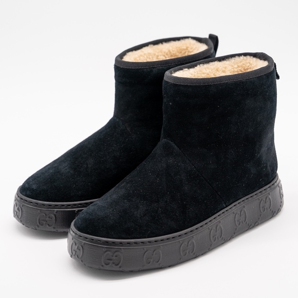 size 36.5G 6.5 US Gucci Shearling Ankle Boots Black Mouton Winter - Picture 1 of 11